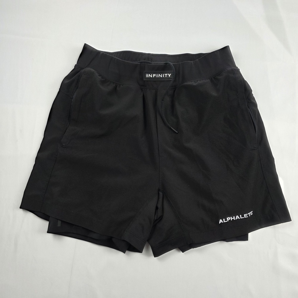 Alphalete Shorts Mens 28 Black 5 Inseam Lined Infinity Athletic Running Gym